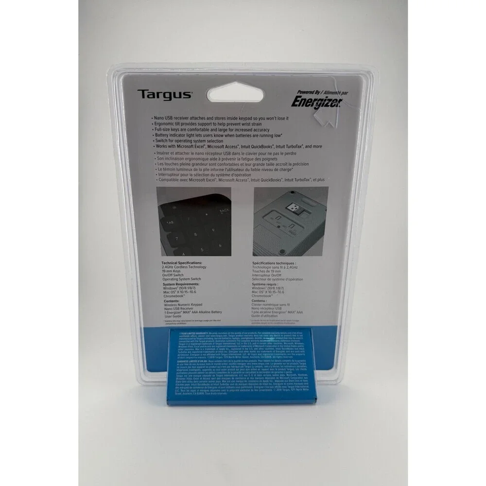 Targus AKP11US Black Portable PC/Chromebook Ergonomic Wireless Numeric Keyboard